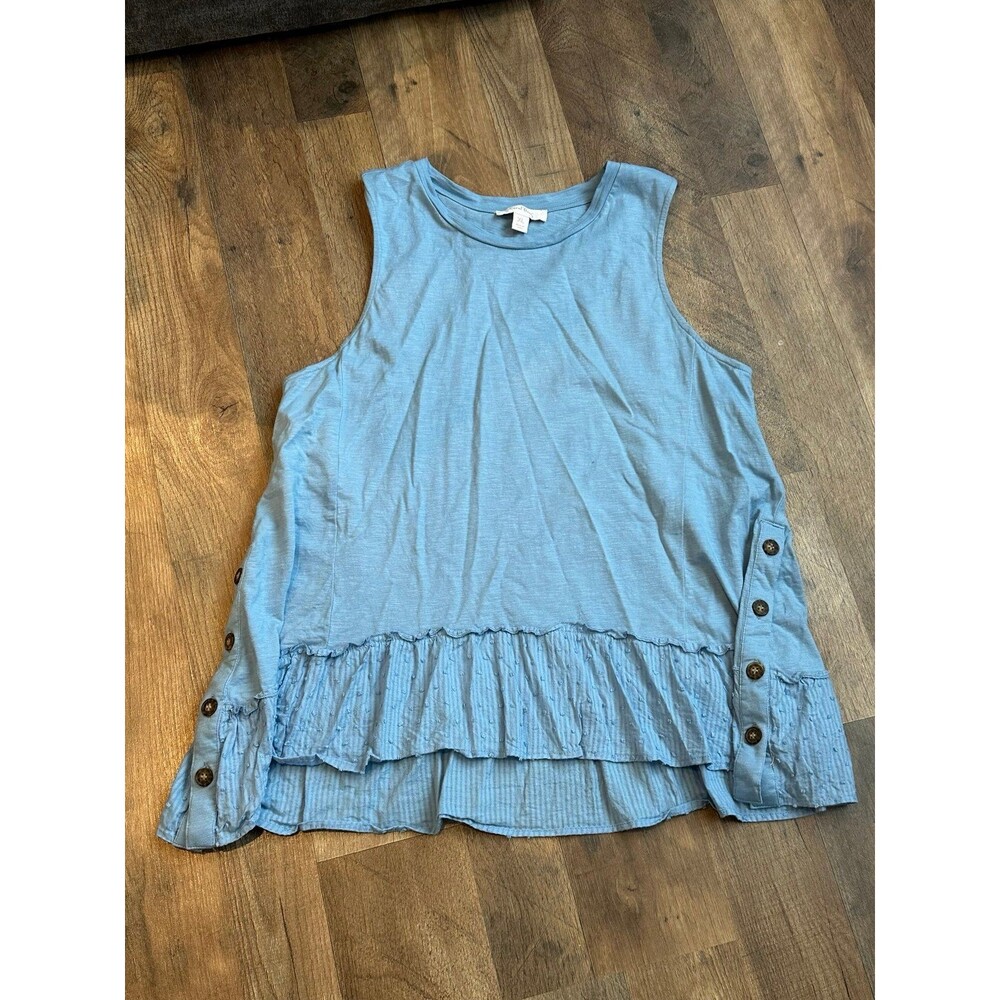 Women's Blue Ruffled Sleeveless Top